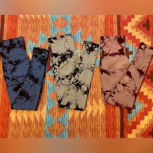 3pcs Seamless Tie Dye Top-stitching Wideband Waist Sports Leggings